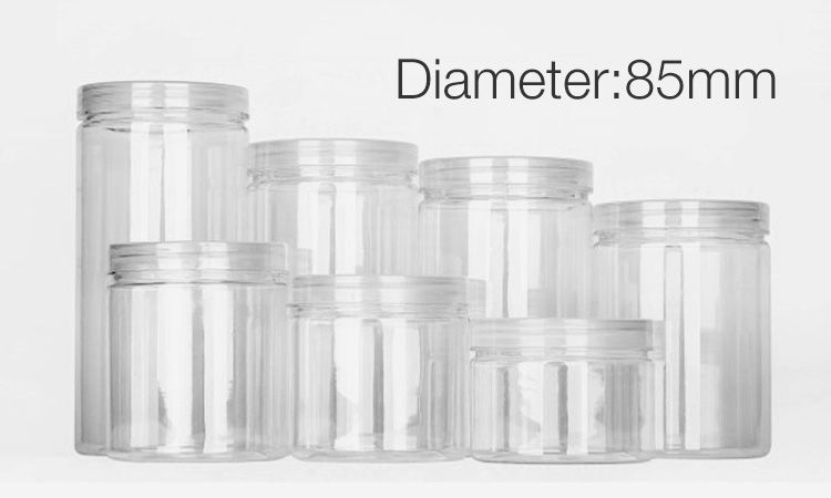 CNJR01-Round Container-Clear PET-Plastic-Jars with-Screw-On-Cap-Lids-size4